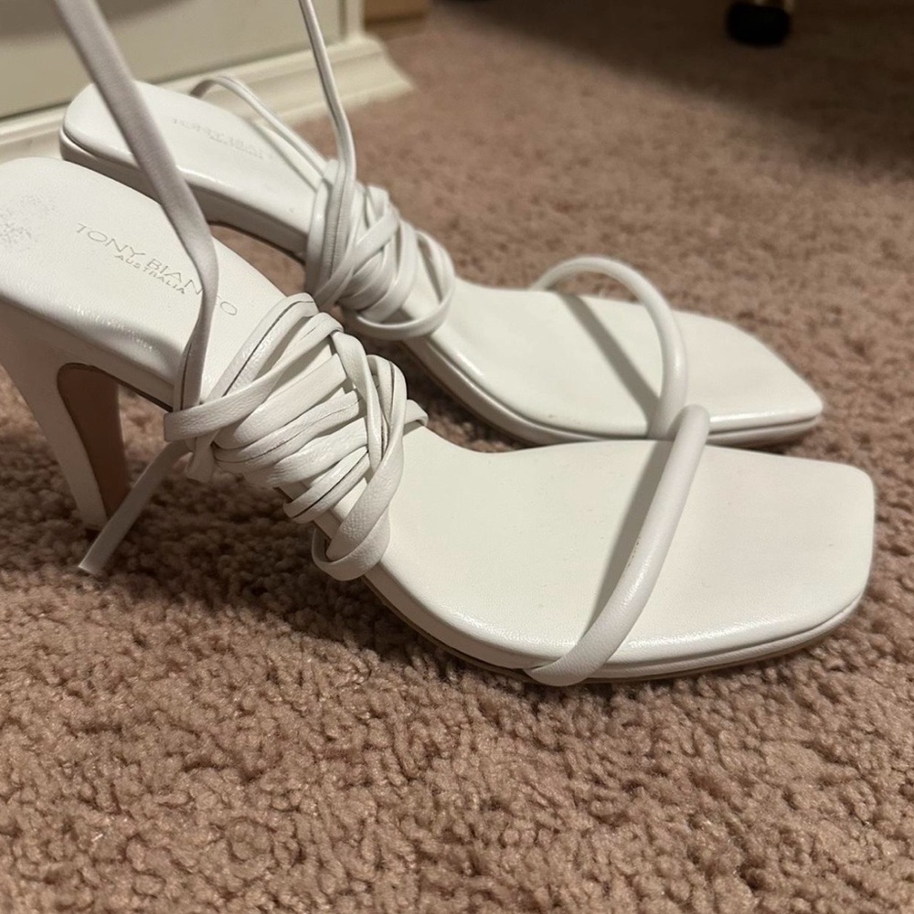 Tony Bianco White Wrap-Around Strappy Heels - Picture 3 of 7